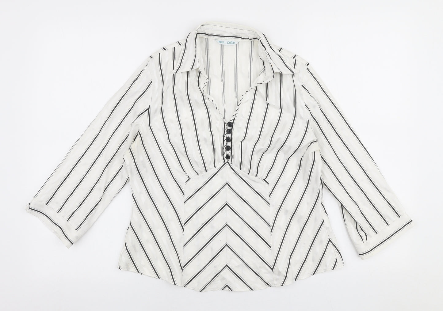 Marks and Spencer Womens White Striped Cotton Basic Blouse Size 14 Collared