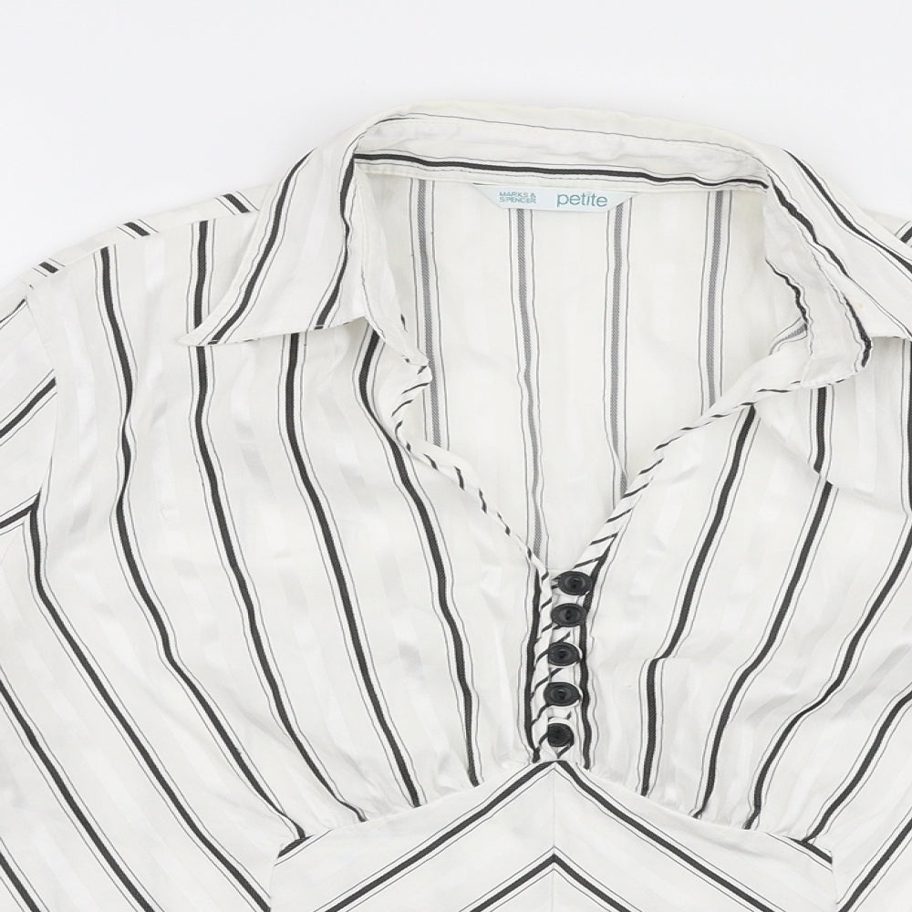 Marks and Spencer Womens White Striped Cotton Basic Blouse Size 14 Collared