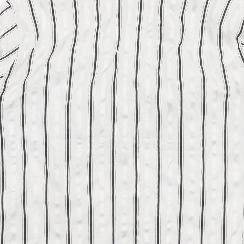 Marks and Spencer Womens White Striped Cotton Basic Blouse Size 14 Collared