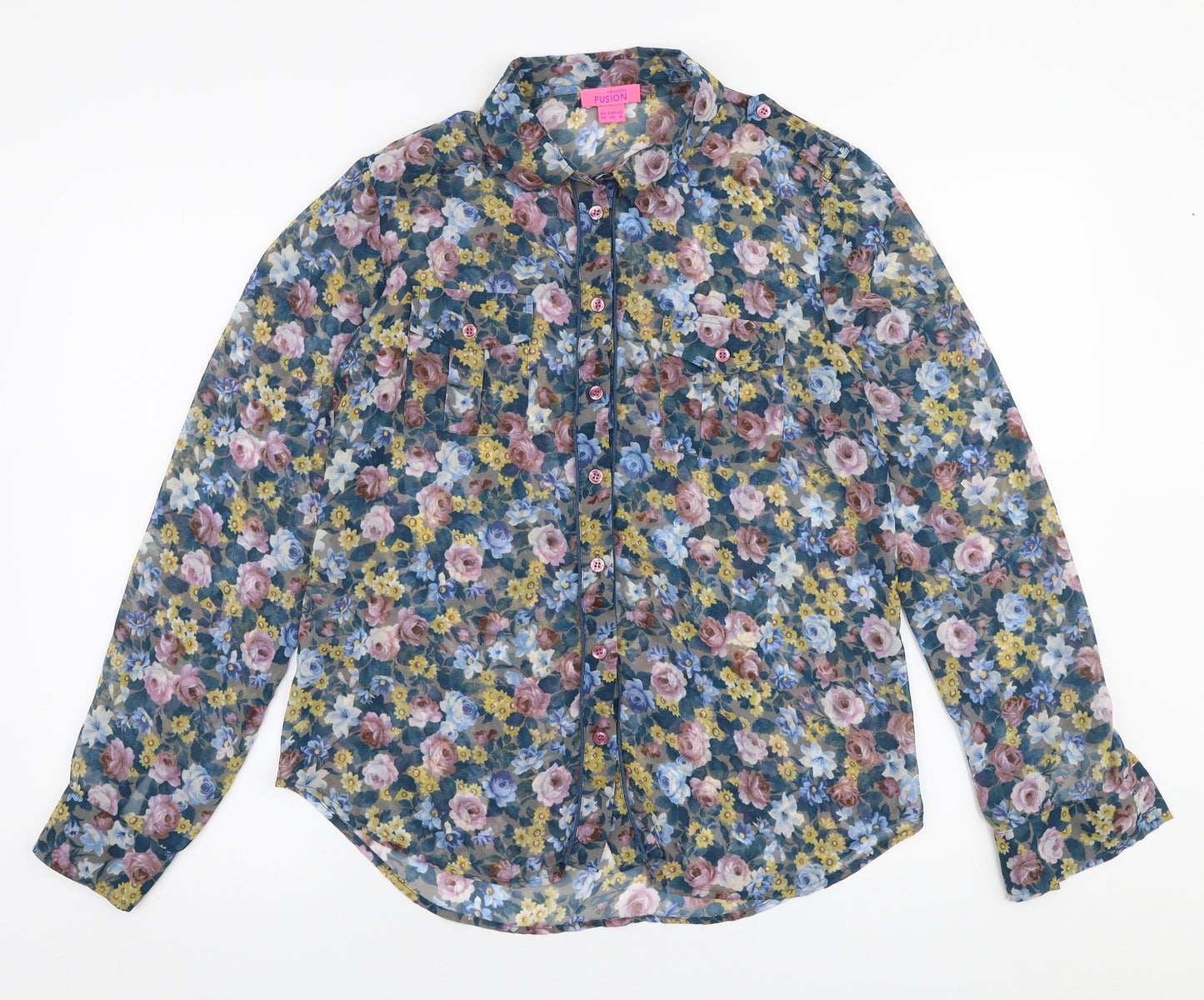 Monsoon Womens Multicoloured Floral Polyester Basic Blouse Size 12 Collared