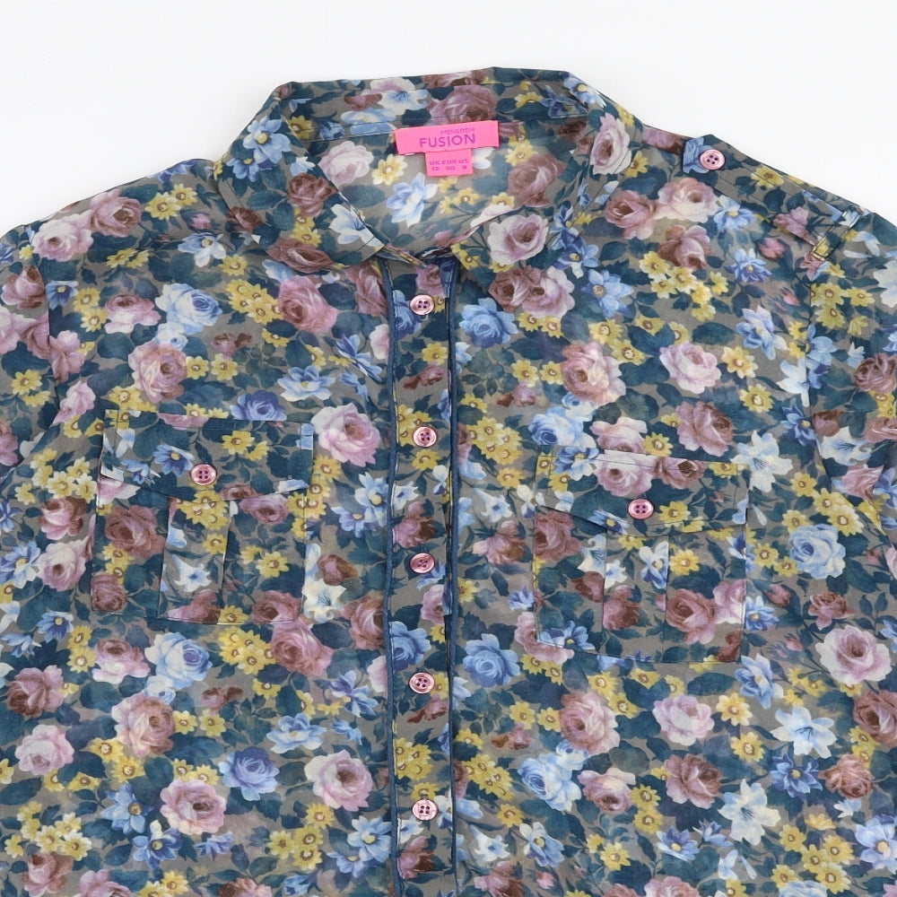 Monsoon Womens Multicoloured Floral Polyester Basic Blouse Size 12 Collared