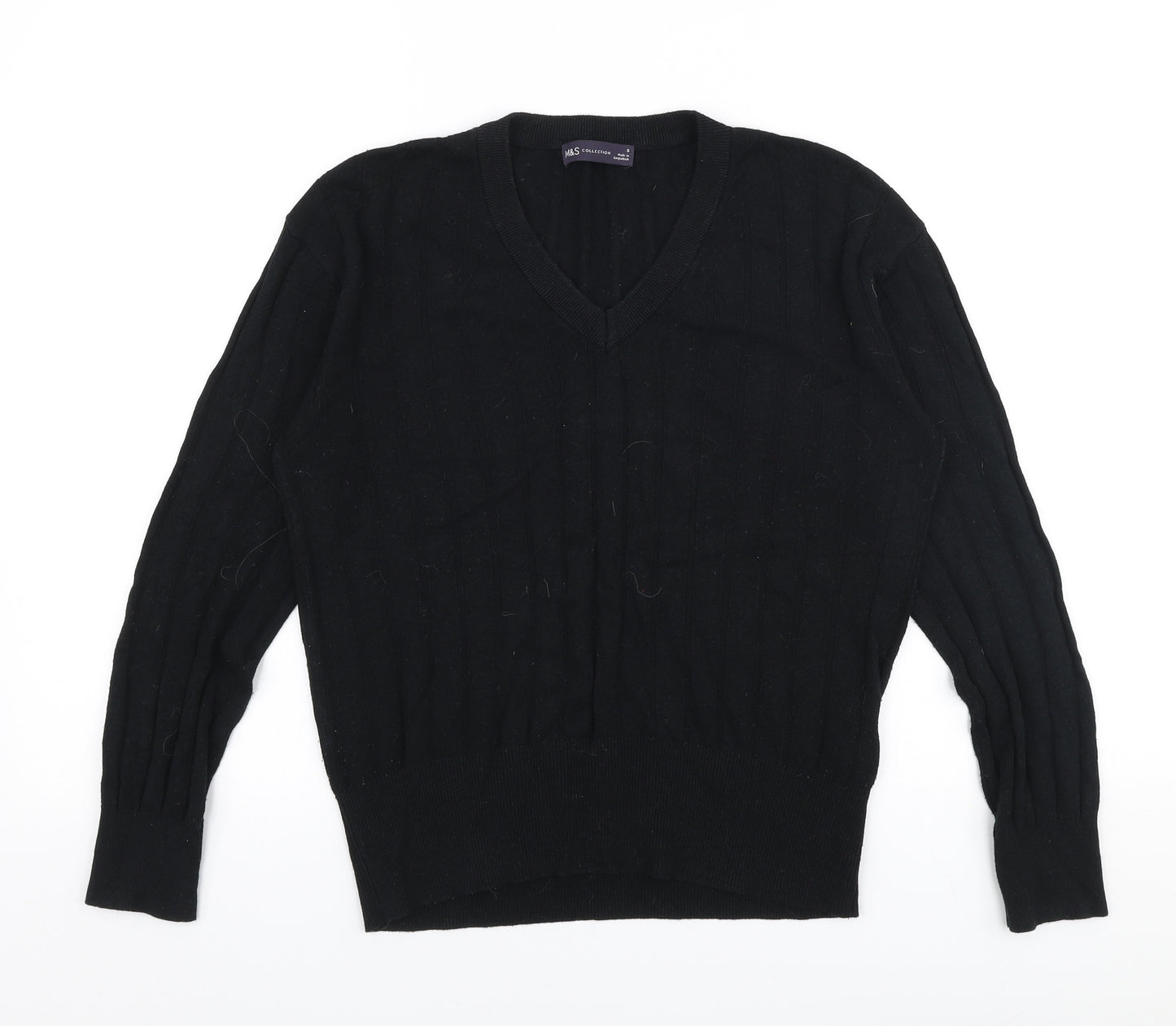 Marks and Spencer Womens Black V-Neck  Viscose Pullover Jumper Size S