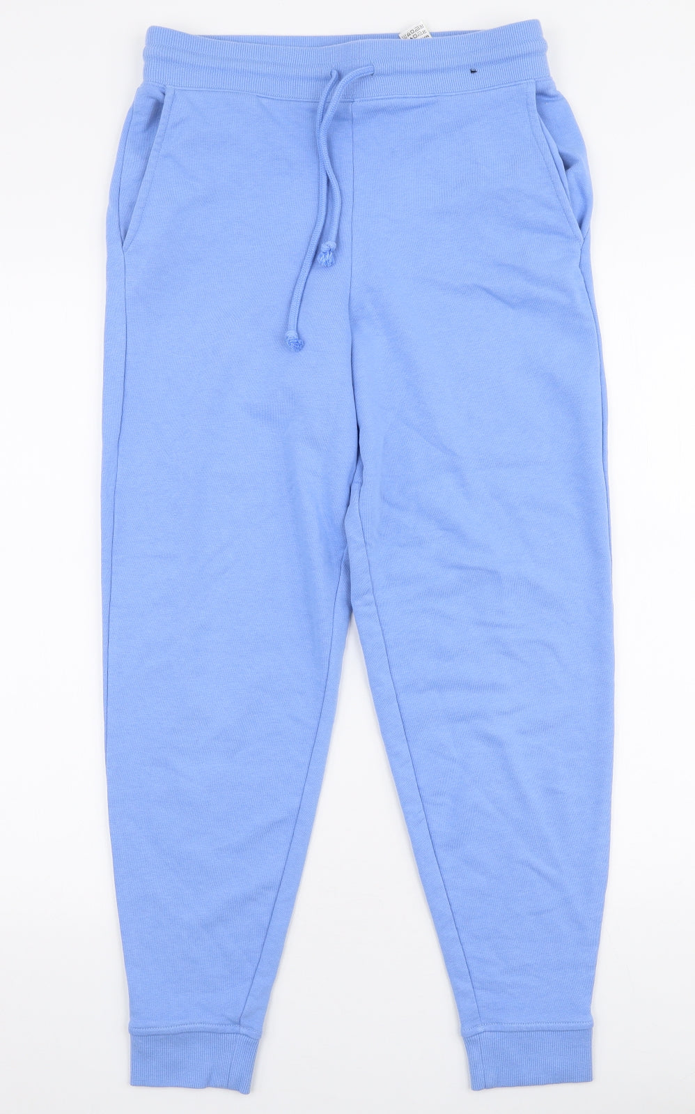 Marks and Spencer Womens Blue  Cotton Jogger Trousers Size 10 L27 in Slim Drawstring