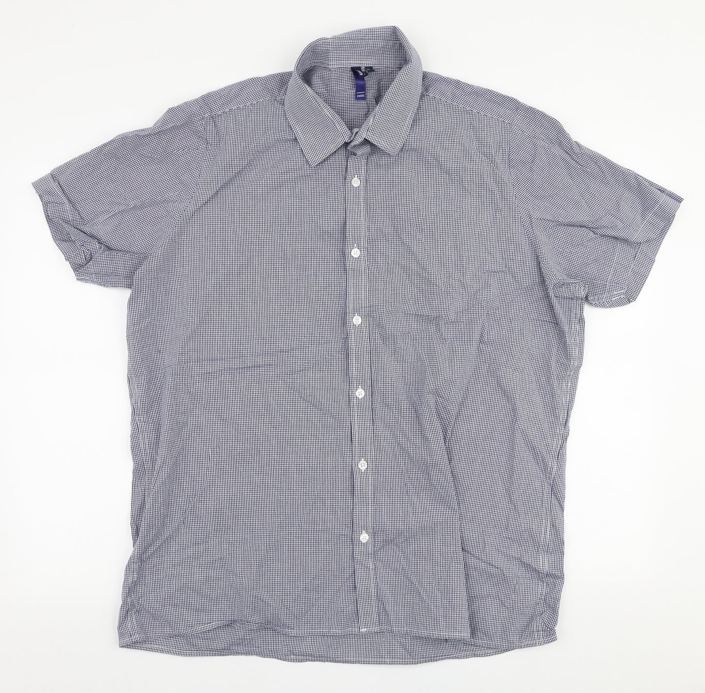 Premiere Mens Blue Check Cotton  Button-Up Size XL Collared Button