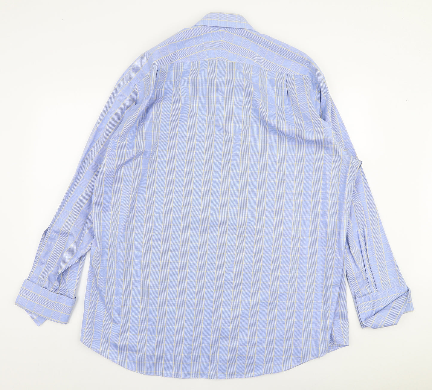 Charles Tyrwhitt Mens Blue Plaid Cotton  Button-Up Size 18 Collared Button