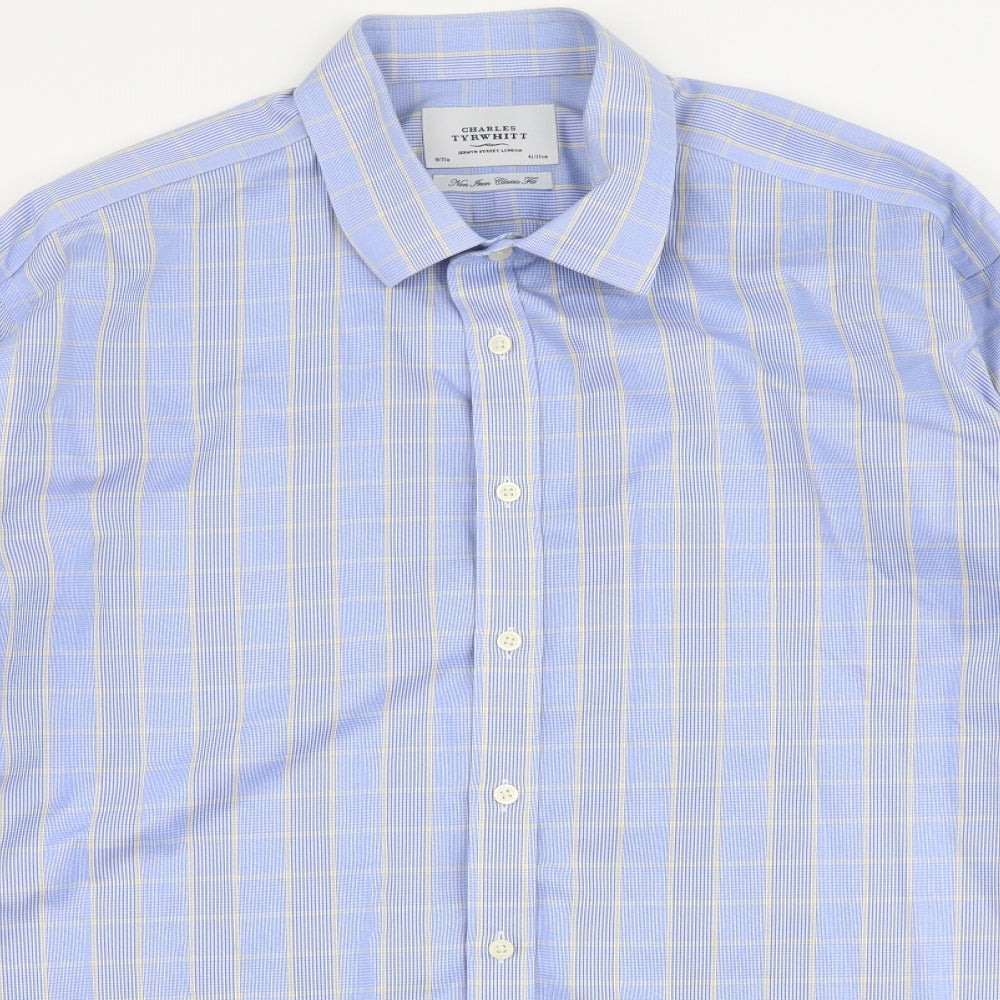 Charles Tyrwhitt Mens Blue Plaid Cotton  Button-Up Size 18 Collared Button