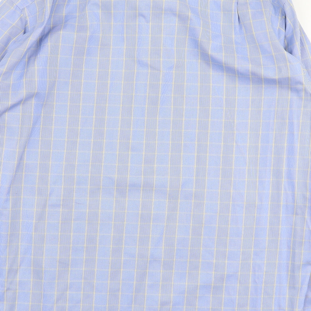 Charles Tyrwhitt Mens Blue Plaid Cotton  Button-Up Size 18 Collared Button