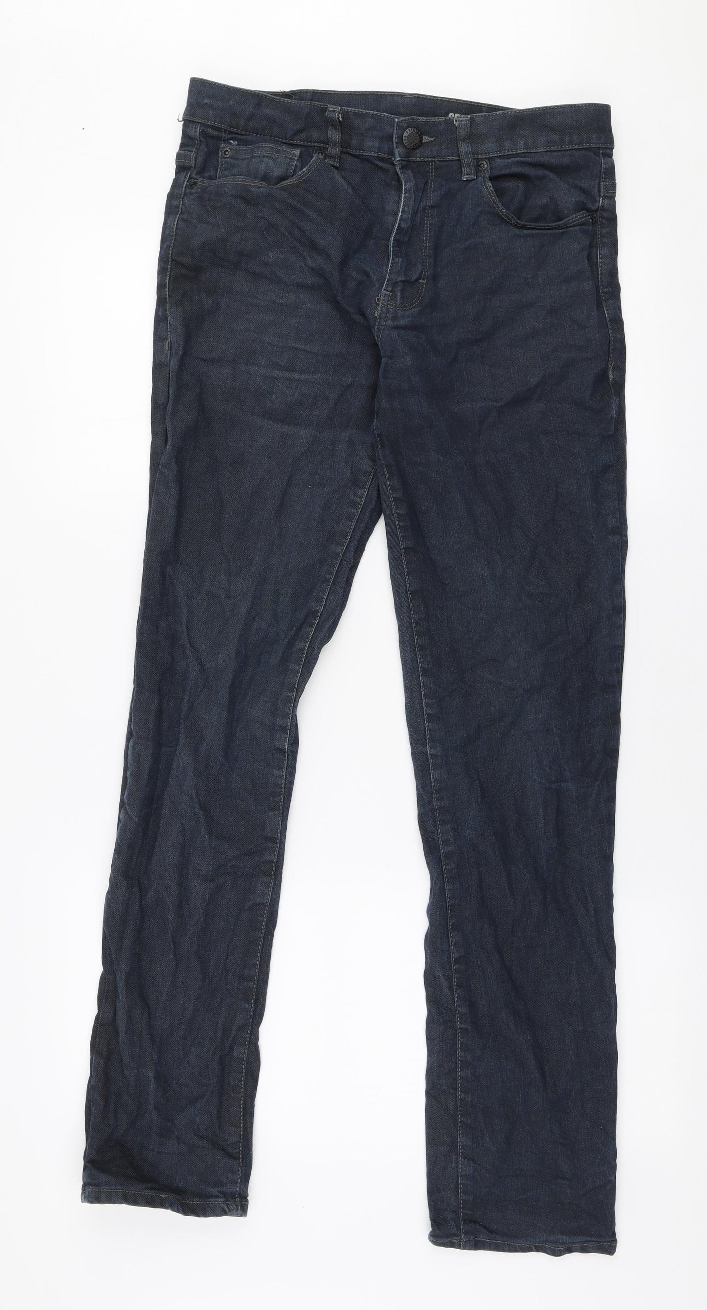 F&F Mens Blue  Cotton Straight Jeans Size 32 in L34 in Regular Zip