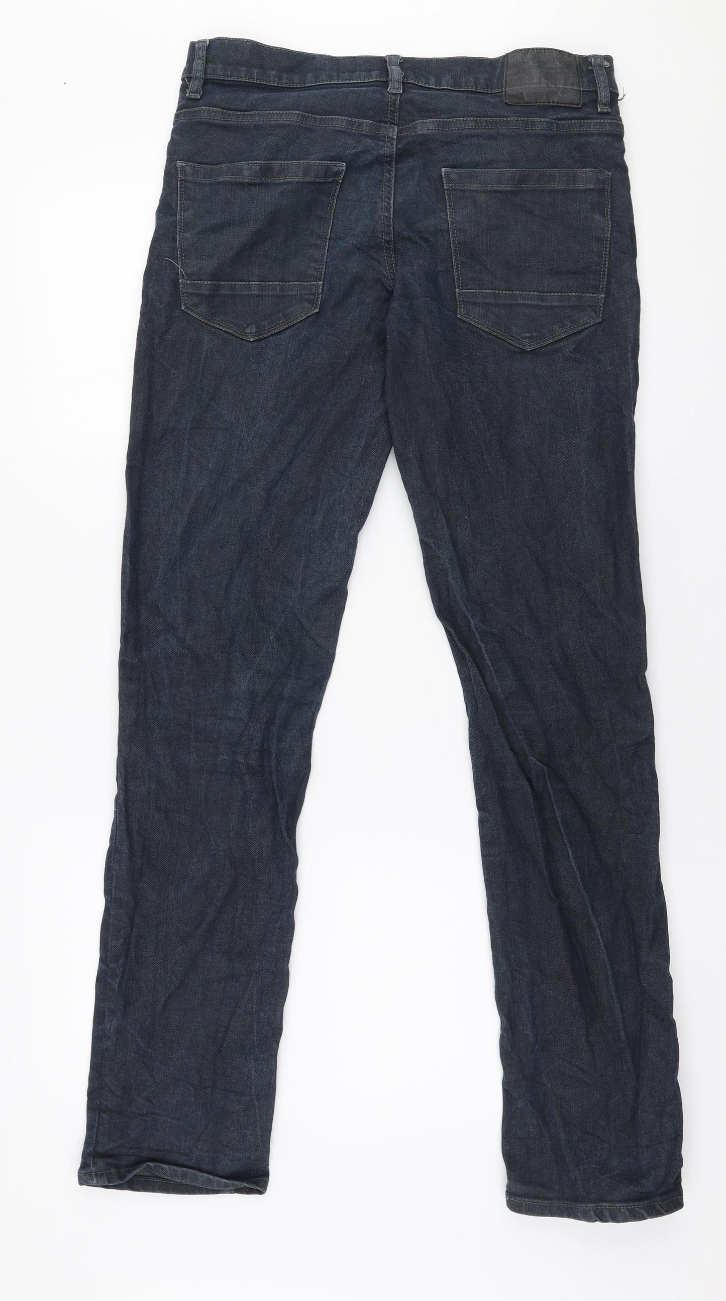 F&F Mens Blue  Cotton Straight Jeans Size 32 in L34 in Regular Zip