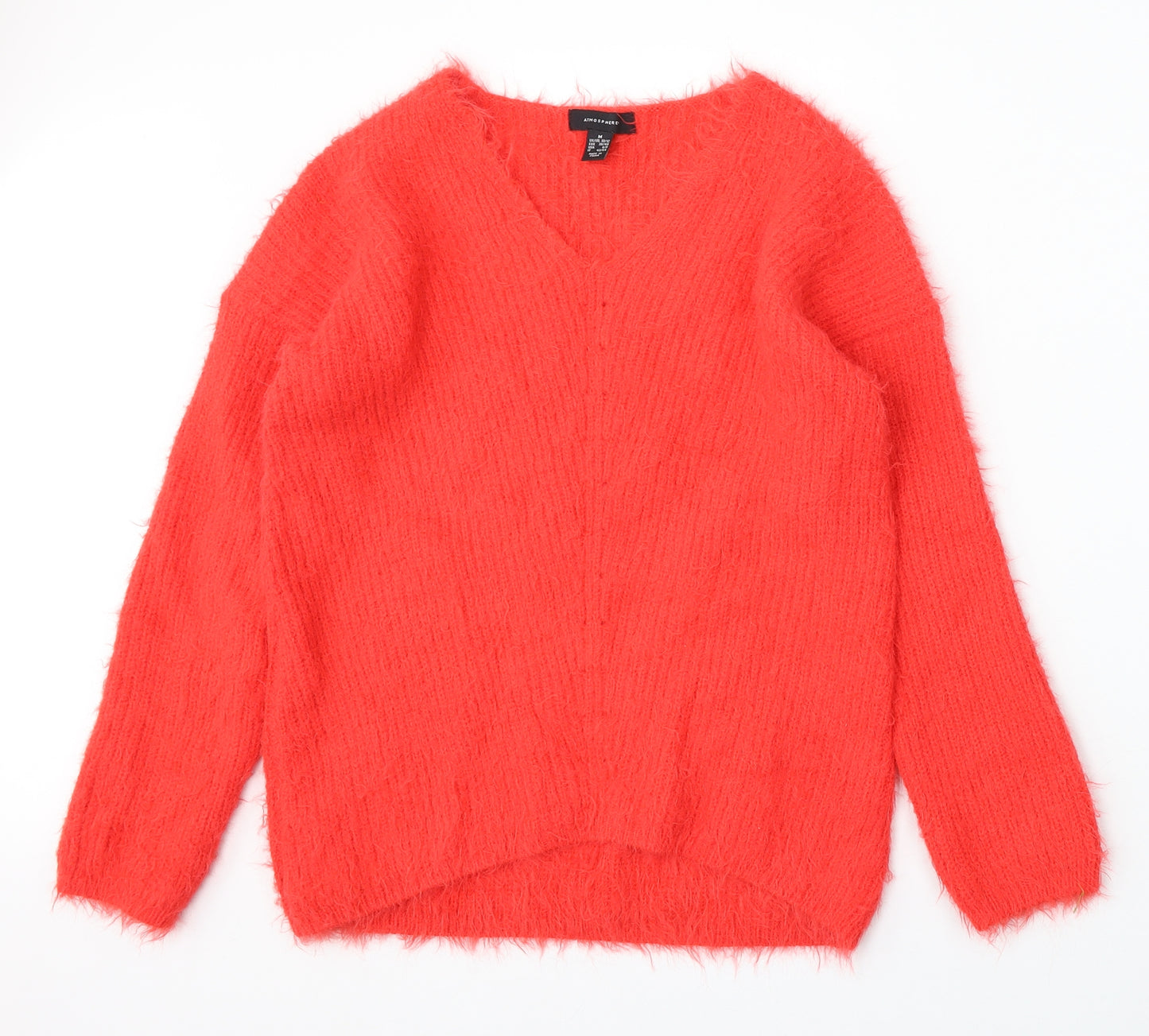 Atmosphere Womens Red V-Neck  Polyester Pullover Jumper Size M