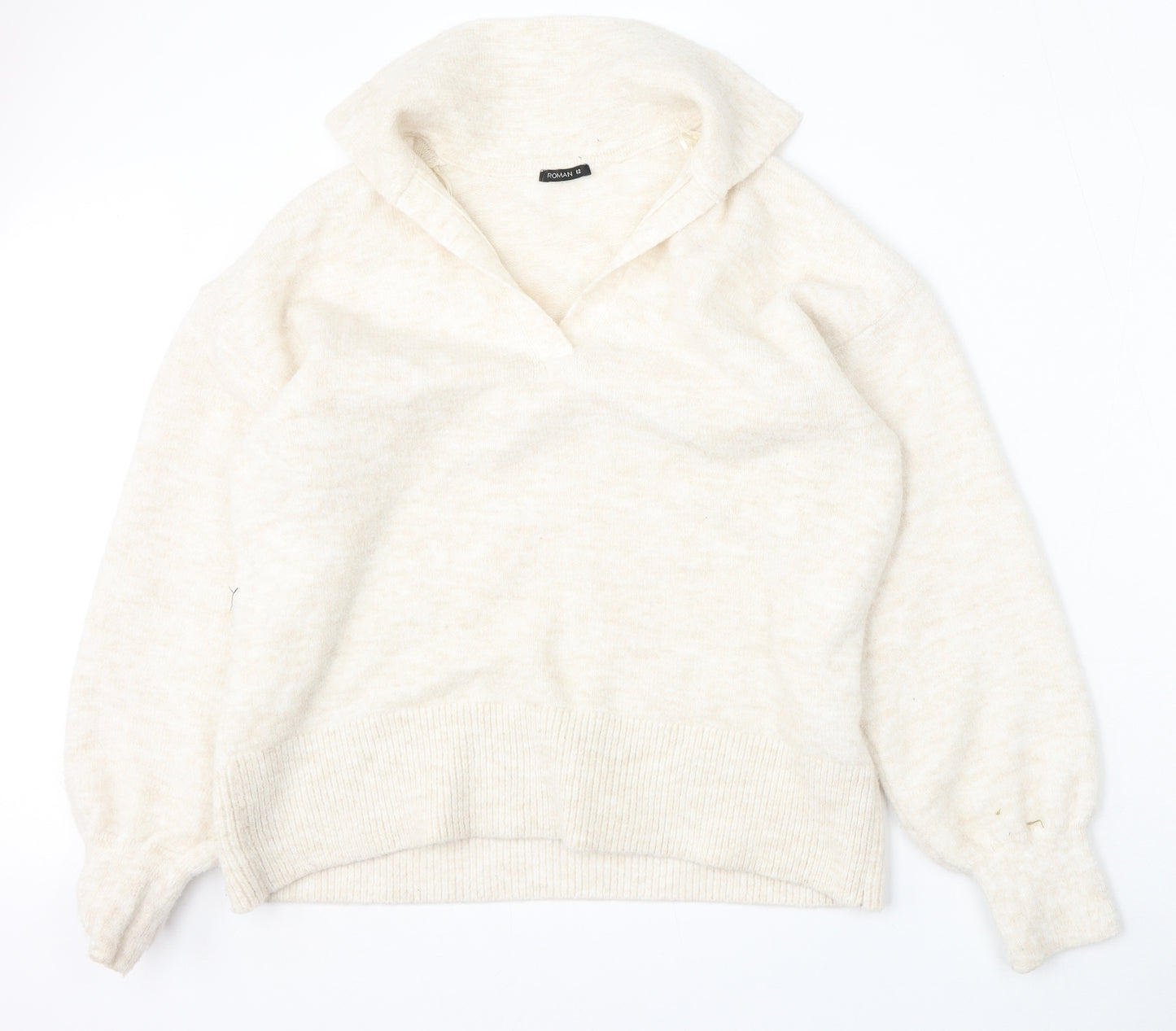 Roman Womens Beige Collared  Acrylic Pullover Jumper Size 12