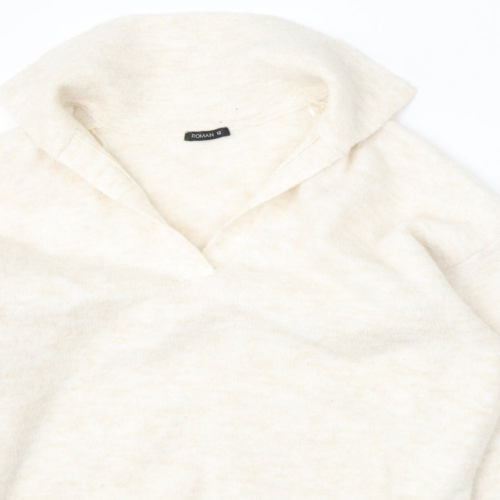 Roman Womens Beige Collared  Acrylic Pullover Jumper Size 12