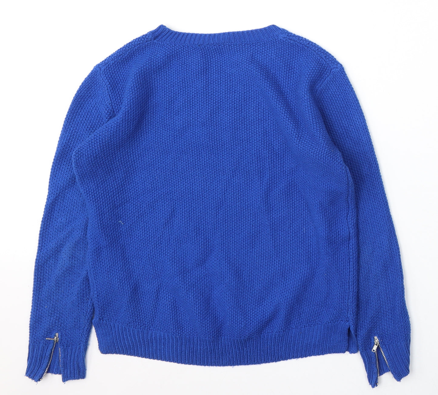 Warehouse Womens Blue Round Neck  Acrylic Pullover Jumper Size 10