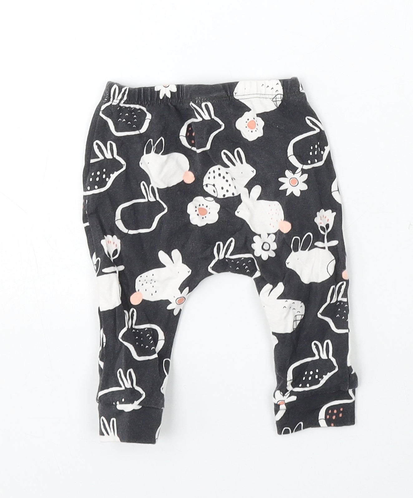 NEXT Girls Black Geometric Cotton Jogger Trousers Size 3-6 Months