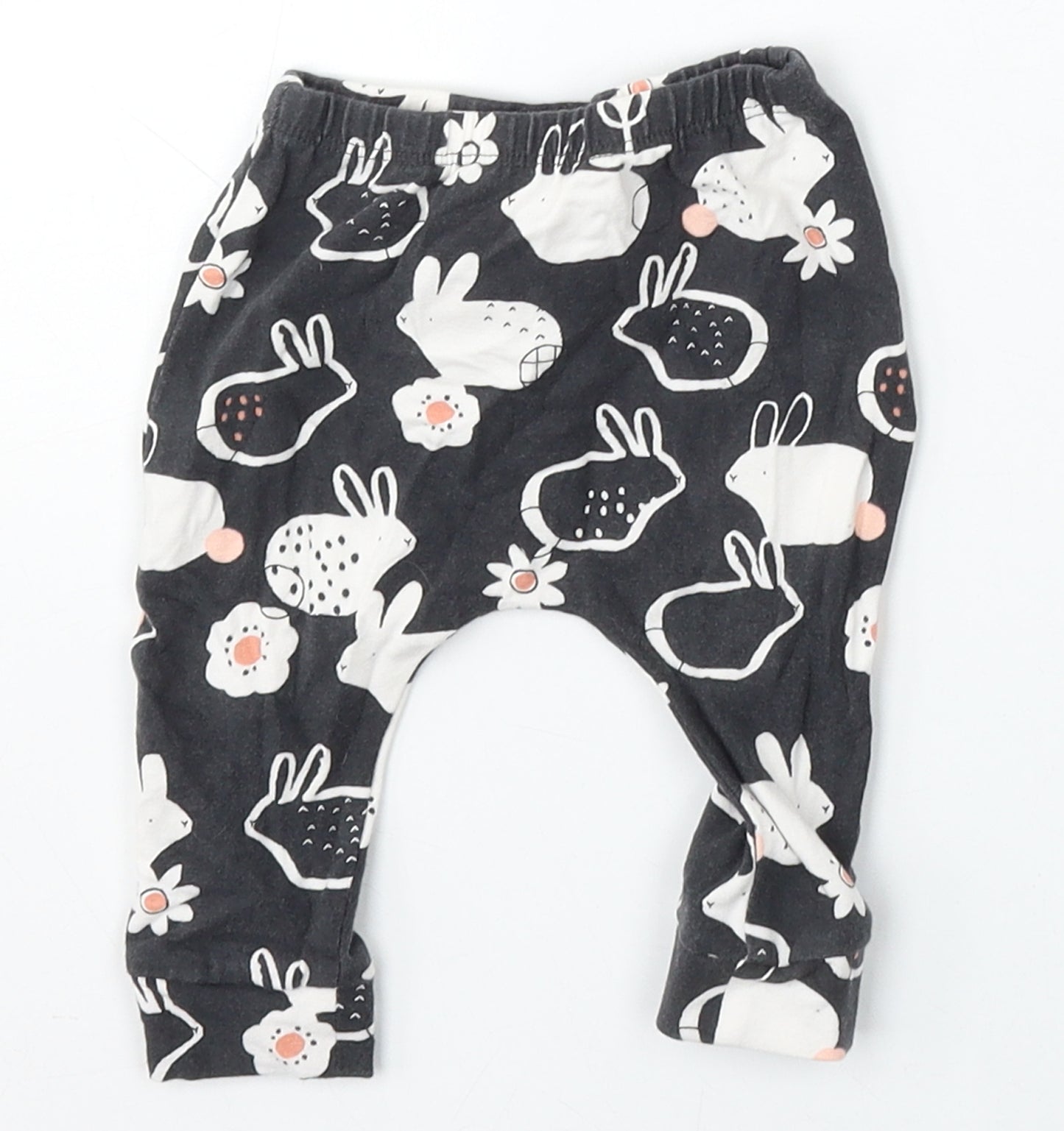 NEXT Girls Black Geometric Cotton Jogger Trousers Size 3-6 Months