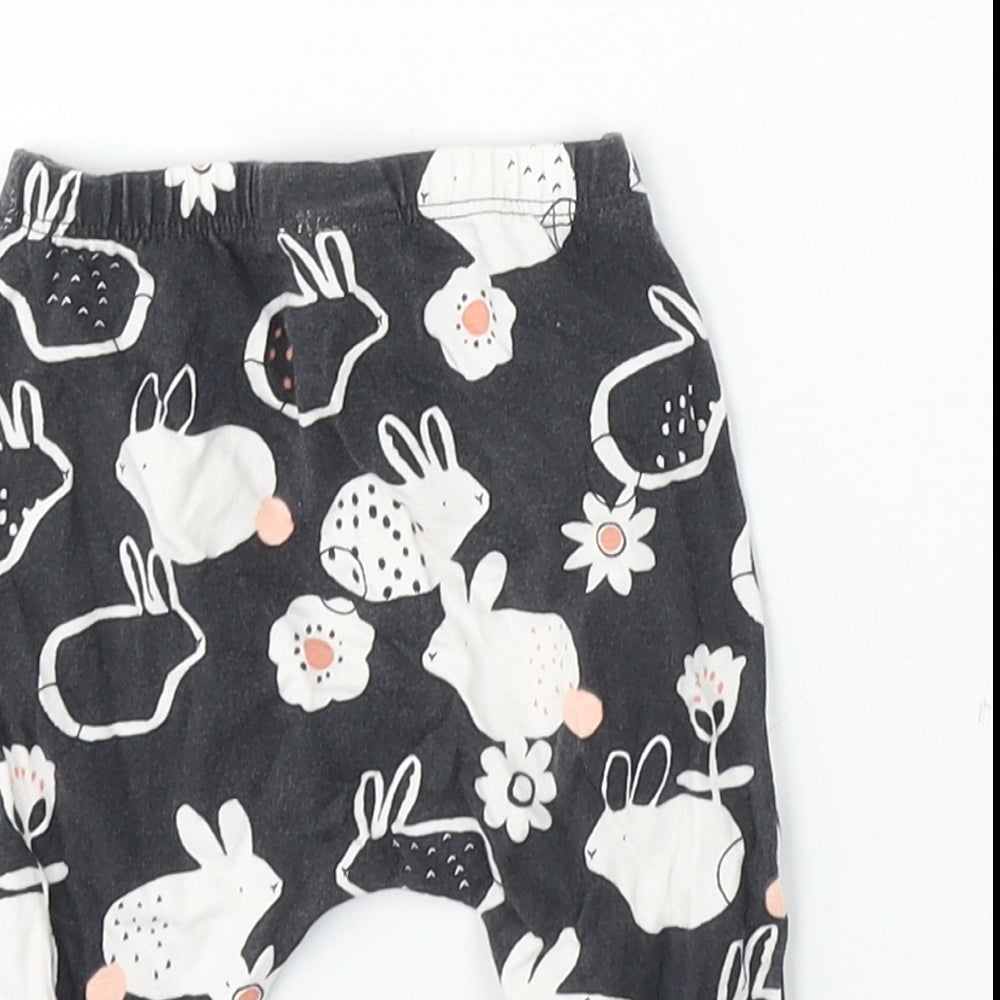 NEXT Girls Black Geometric Cotton Jogger Trousers Size 3-6 Months