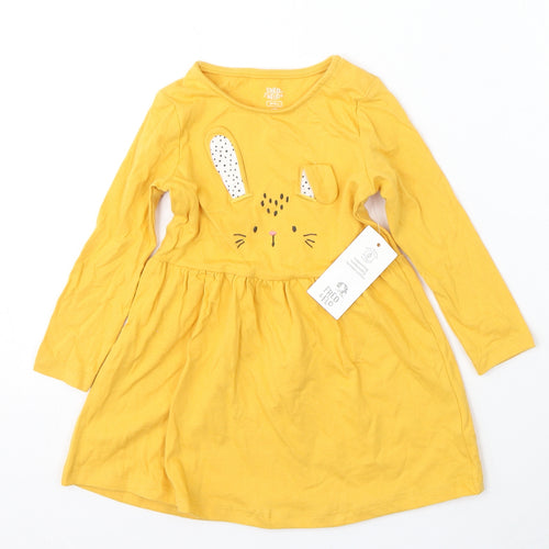 F&F Girls Yellow  Cotton Trapeze & Swing  Size 12-18 Months  Round Neck