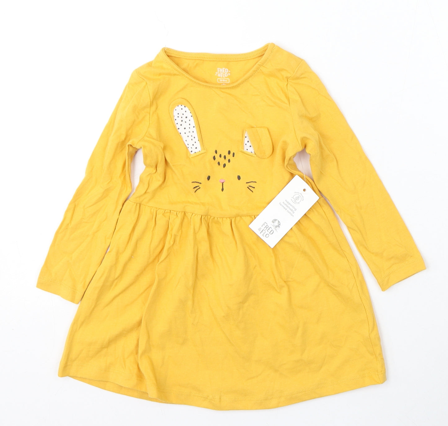 F&F Girls Yellow  Cotton Trapeze & Swing  Size 12-18 Months  Round Neck