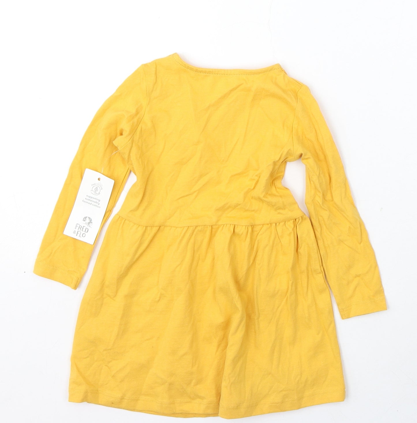 F&F Girls Yellow  Cotton Trapeze & Swing  Size 12-18 Months  Round Neck