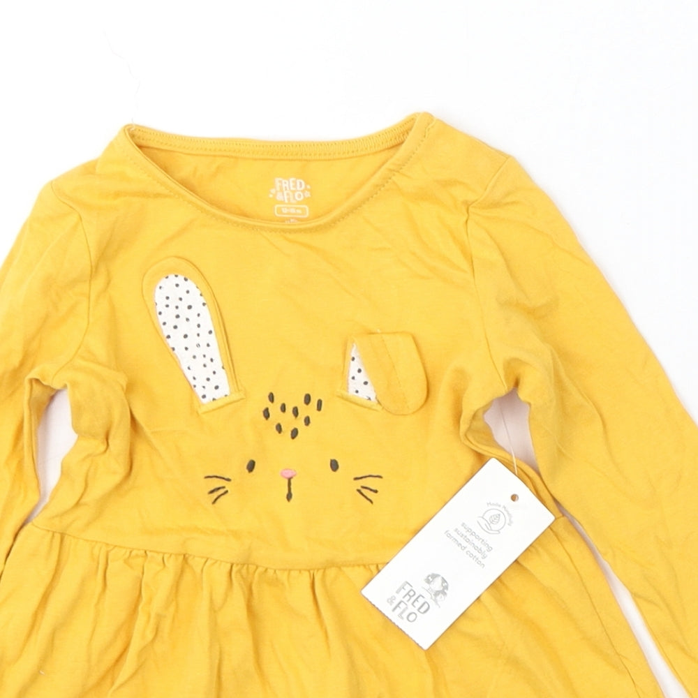 F&F Girls Yellow  Cotton Trapeze & Swing  Size 12-18 Months  Round Neck