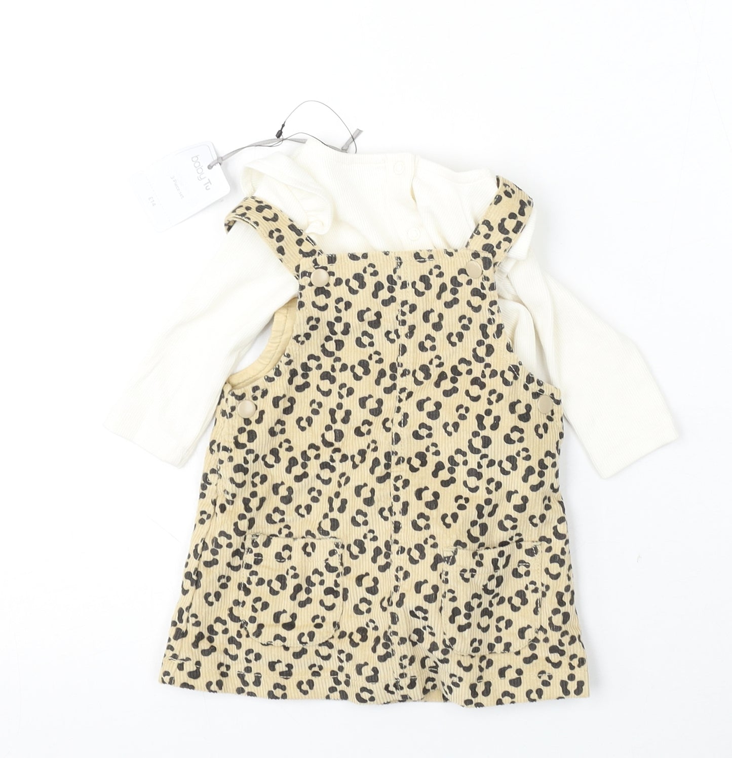TU Girls White  Cotton Dungaree One-Piece Size 0-3 Months