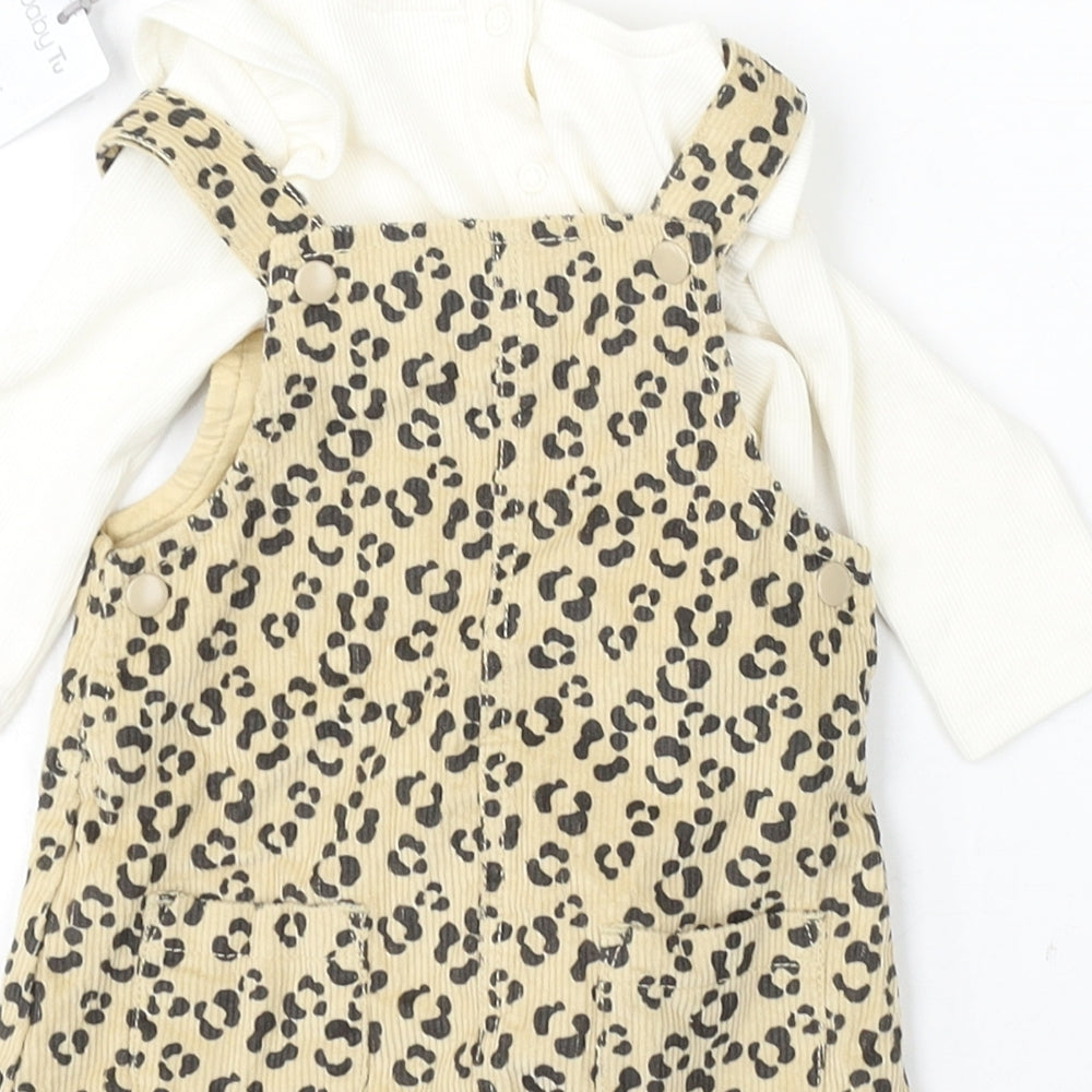 TU Girls White  Cotton Dungaree One-Piece Size 0-3 Months