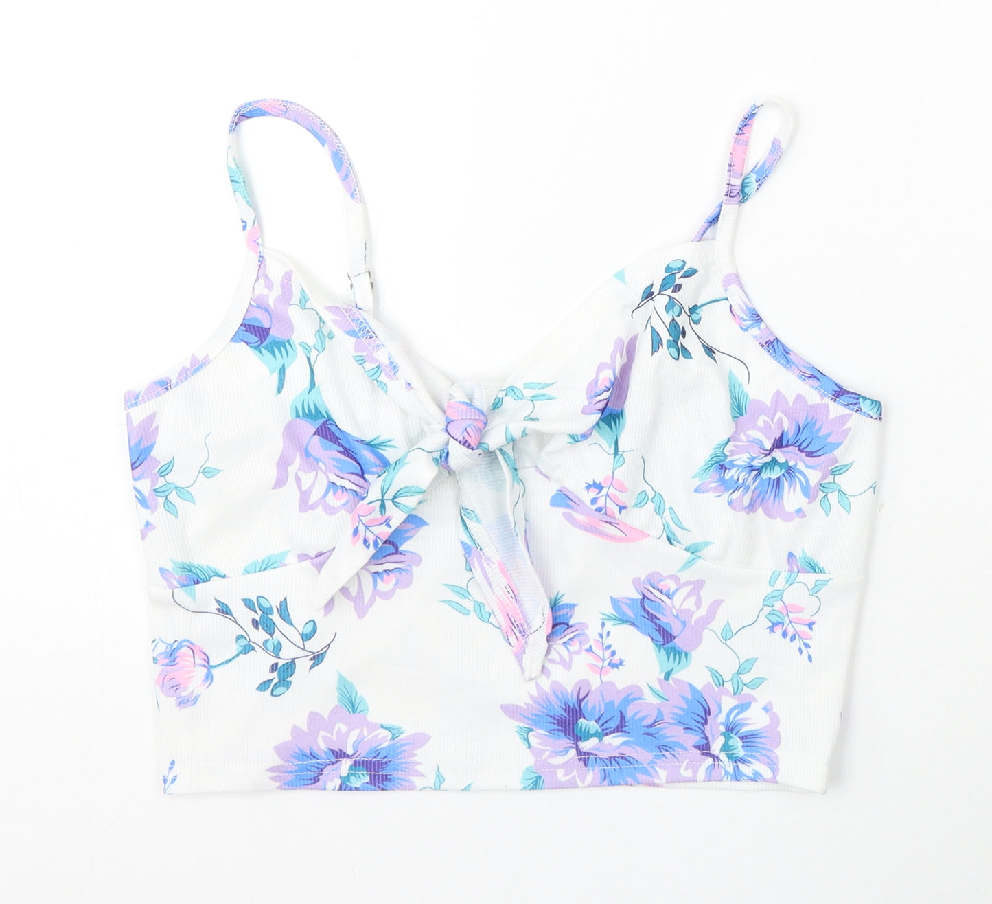 SheIn Womens White Floral Cotton Basic Tank Size L Round Neck