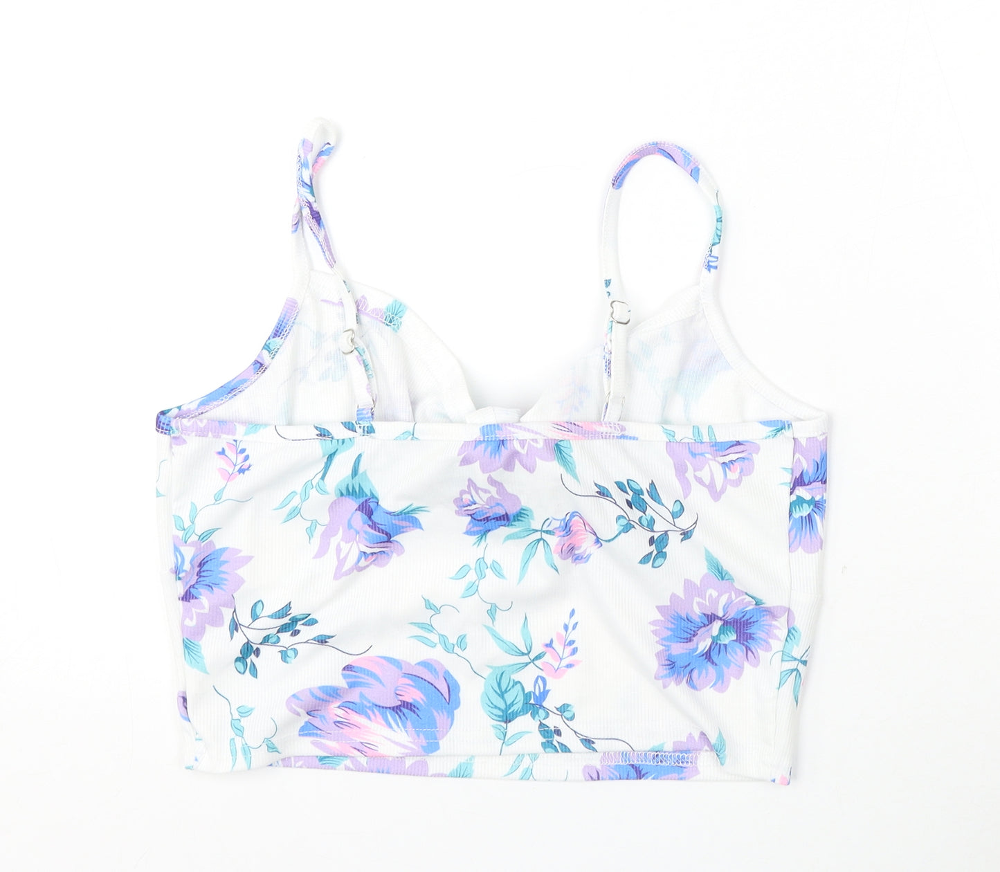 SheIn Womens White Floral Cotton Basic Tank Size L Round Neck