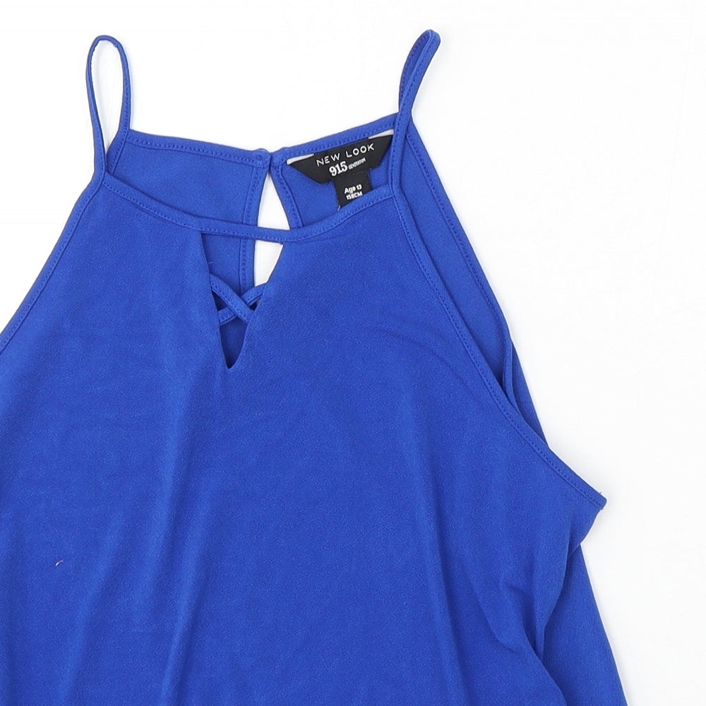 915 Generation Girls Blue  Polyester Basic Blouse Size 13 Years Round Neck