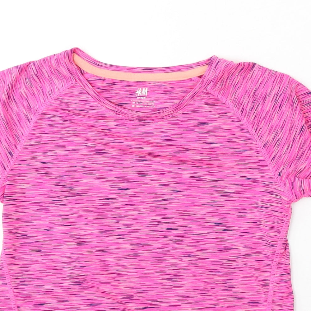 H&M Girls Pink  Polyester Basic T-Shirt Size 11-12 Years Round Neck