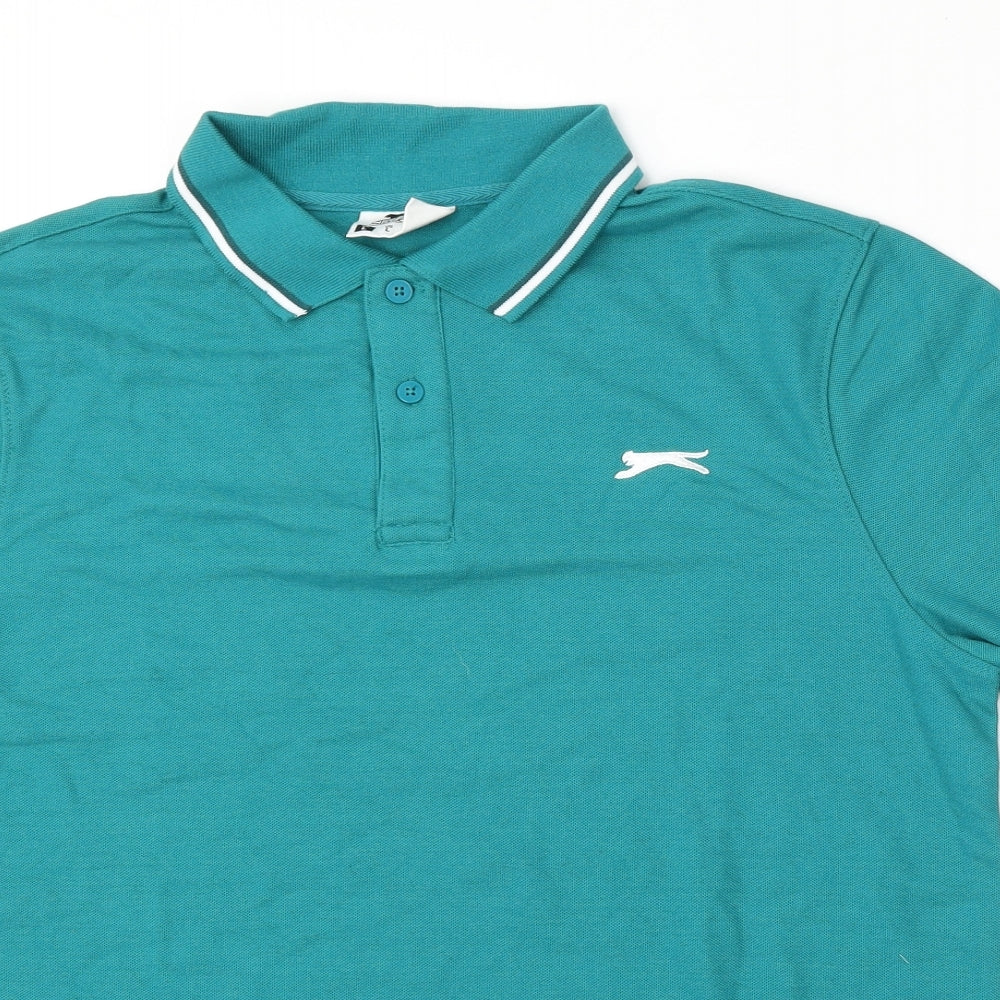 Slazenger Mens Green  Polyester  Polo Size L Collared Button