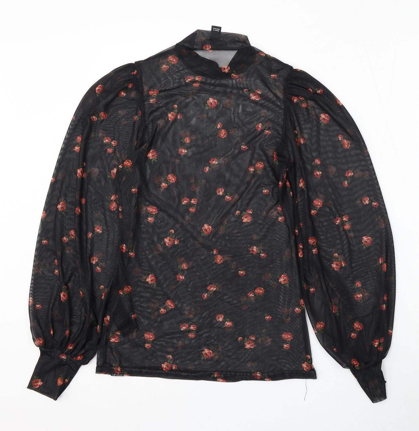 New Look Womens Black Floral Polyester Basic Blouse Size 12 Round Neck