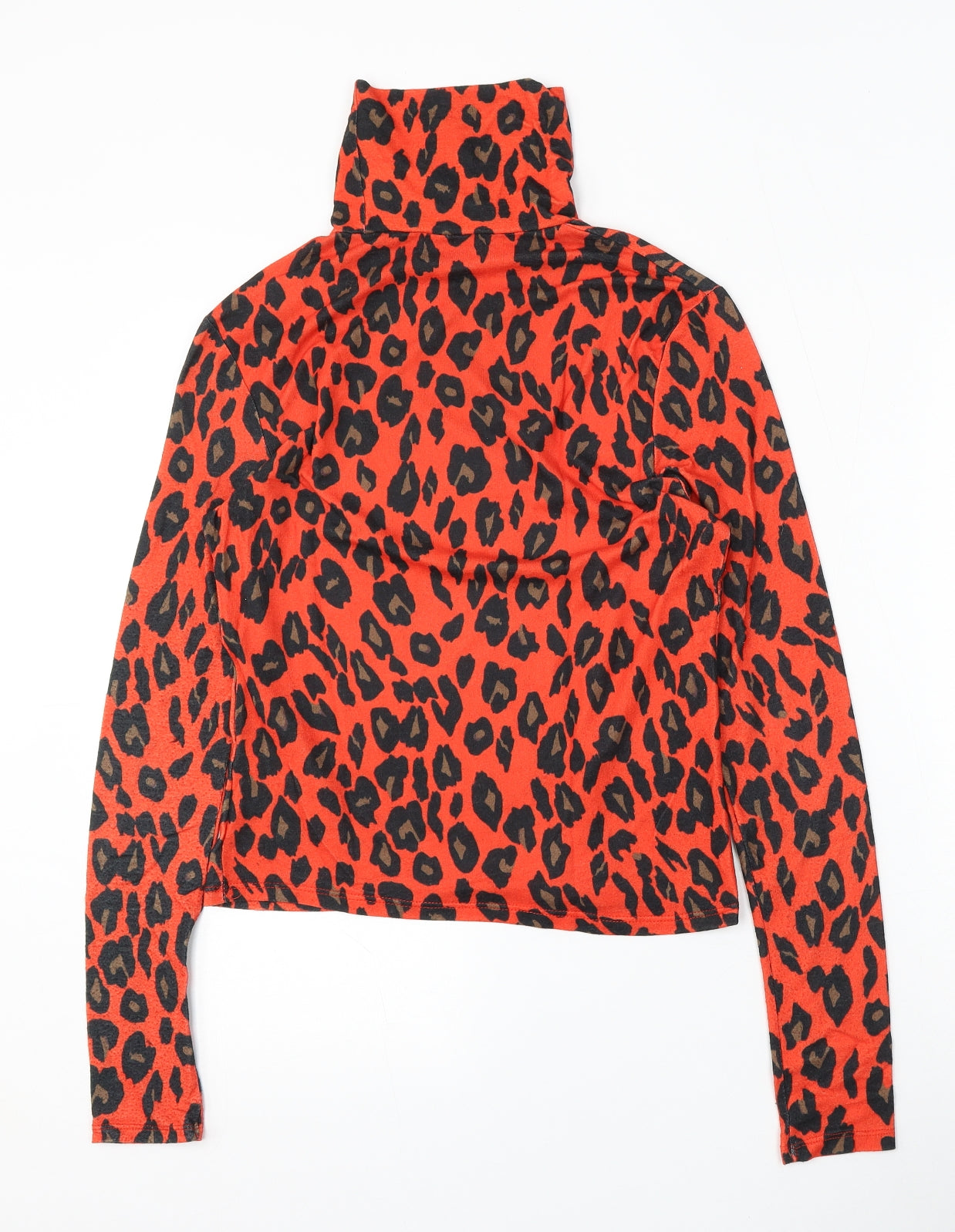 Primark Womens Red Mock Neck Animal Print Polyester Pullover Jumper Size S