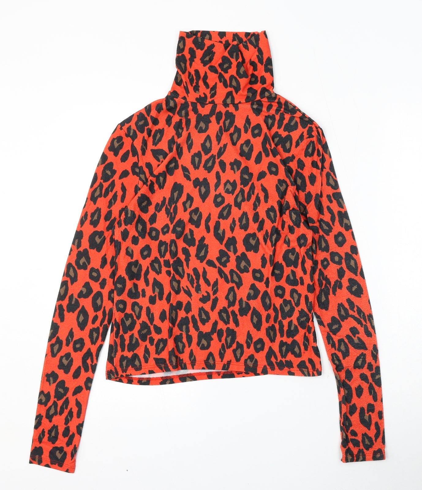 Primark Womens Red Mock Neck Animal Print Polyester Pullover Jumper Size S