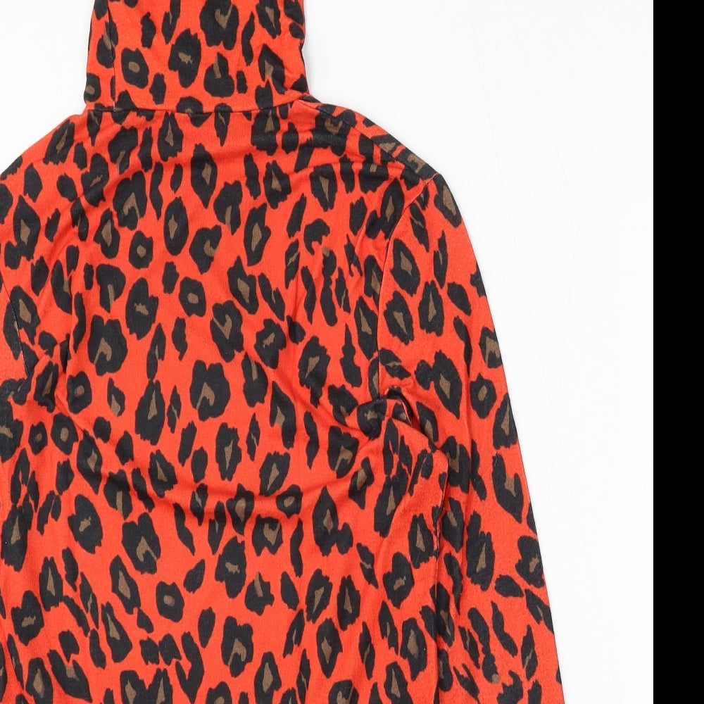 Primark Womens Red Mock Neck Animal Print Polyester Pullover Jumper Size S