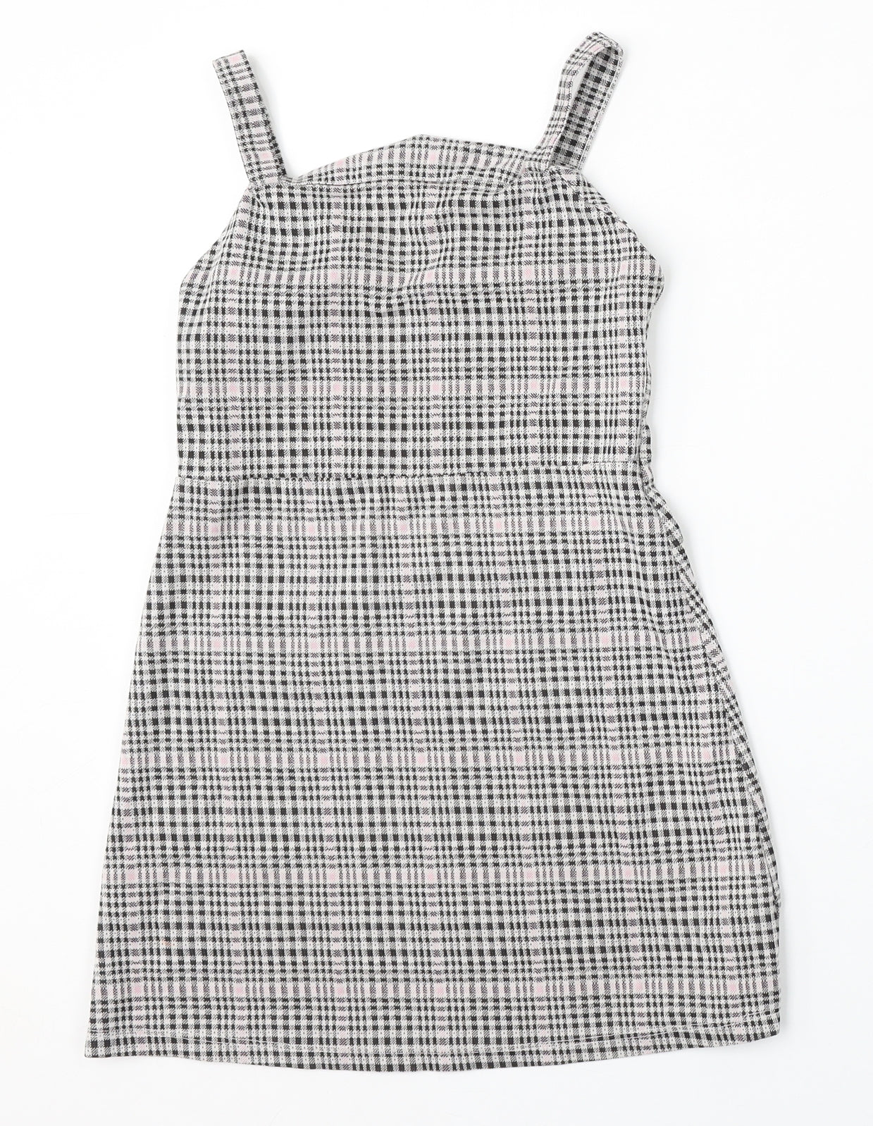 F&F Girls Grey Check Polyester Pinafore/Dungaree Dress  Size 9-10 Years  Square Neck