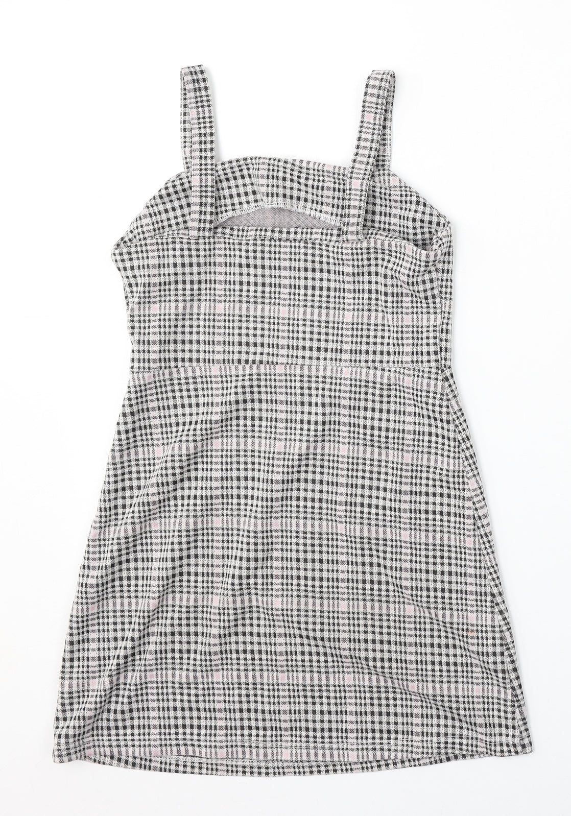 F&F Girls Grey Check Polyester Pinafore/Dungaree Dress  Size 9-10 Years  Square Neck
