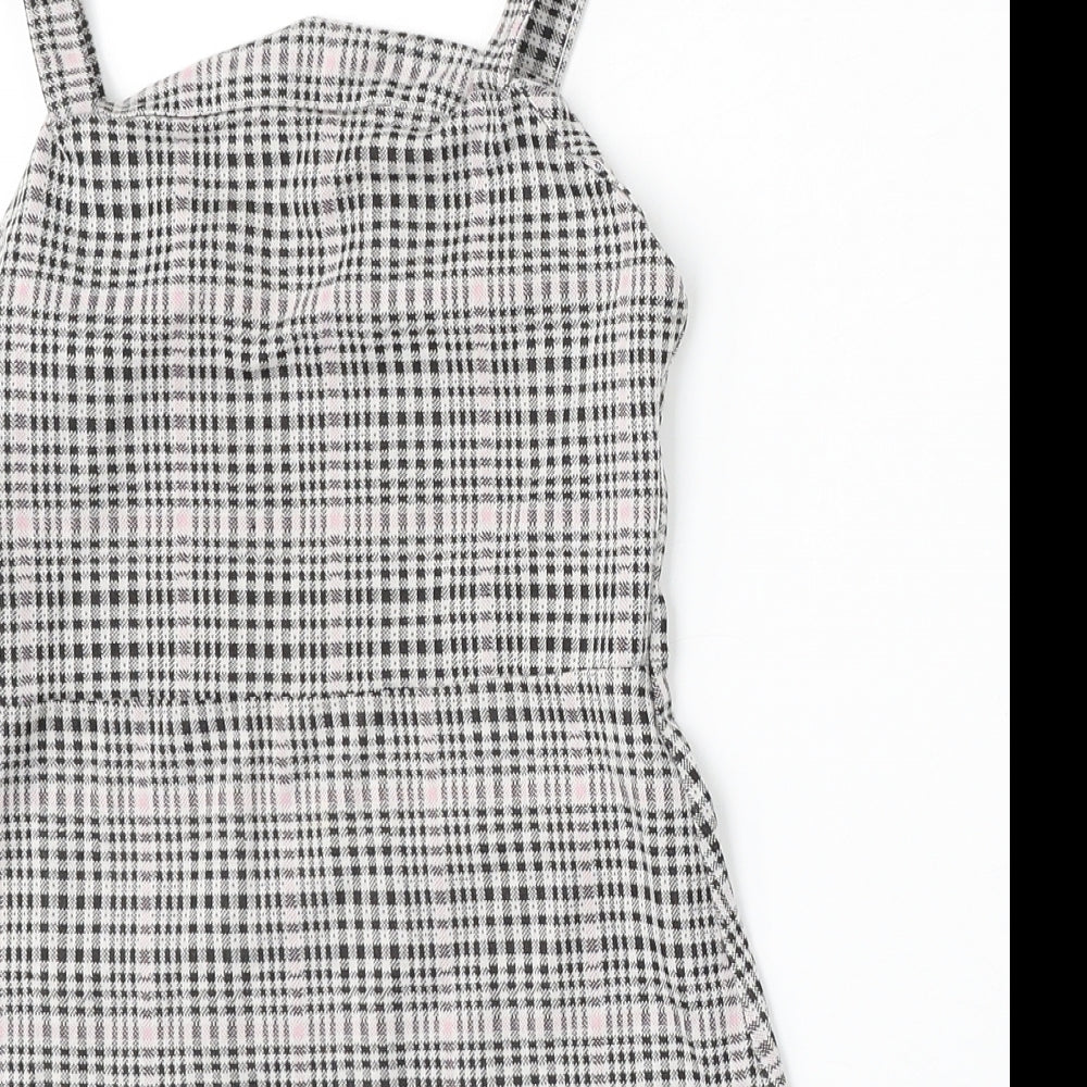 F&F Girls Grey Check Polyester Pinafore/Dungaree Dress  Size 9-10 Years  Square Neck