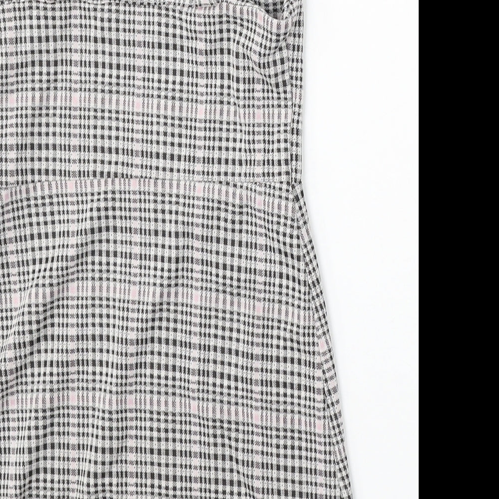 F&F Girls Grey Check Polyester Pinafore/Dungaree Dress  Size 9-10 Years  Square Neck
