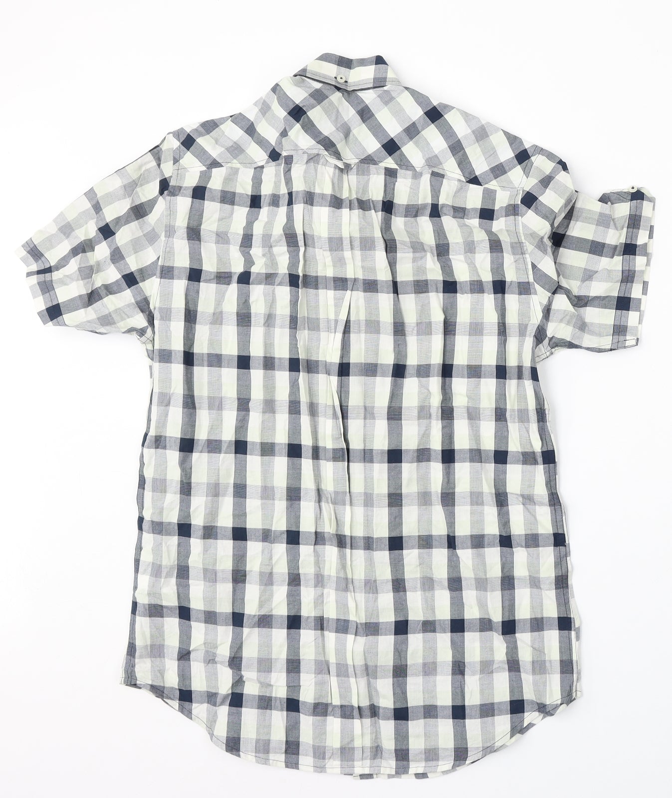 Ben Sherman Mens White Plaid Cotton  Button-Up Size S Collared Button