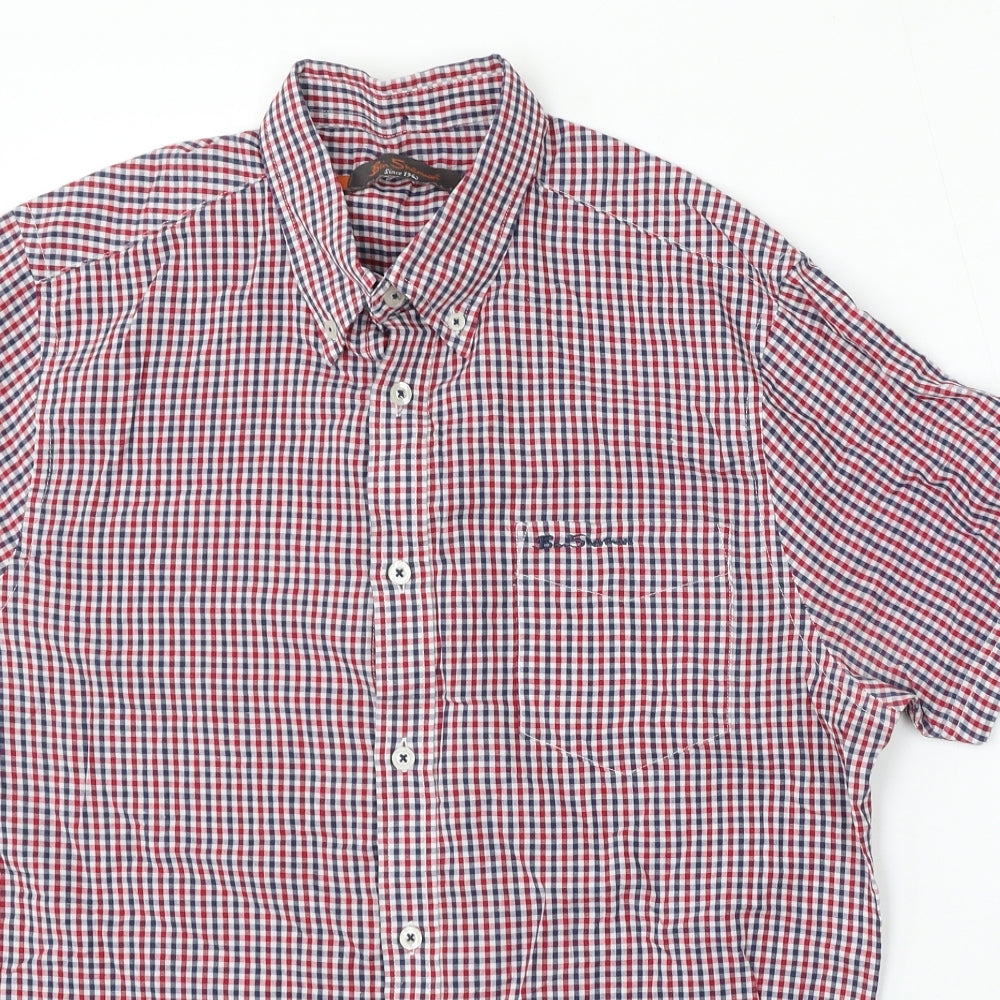 Ben Sherman Mens Multicoloured Check Cotton  Button-Up Size M Collared Button