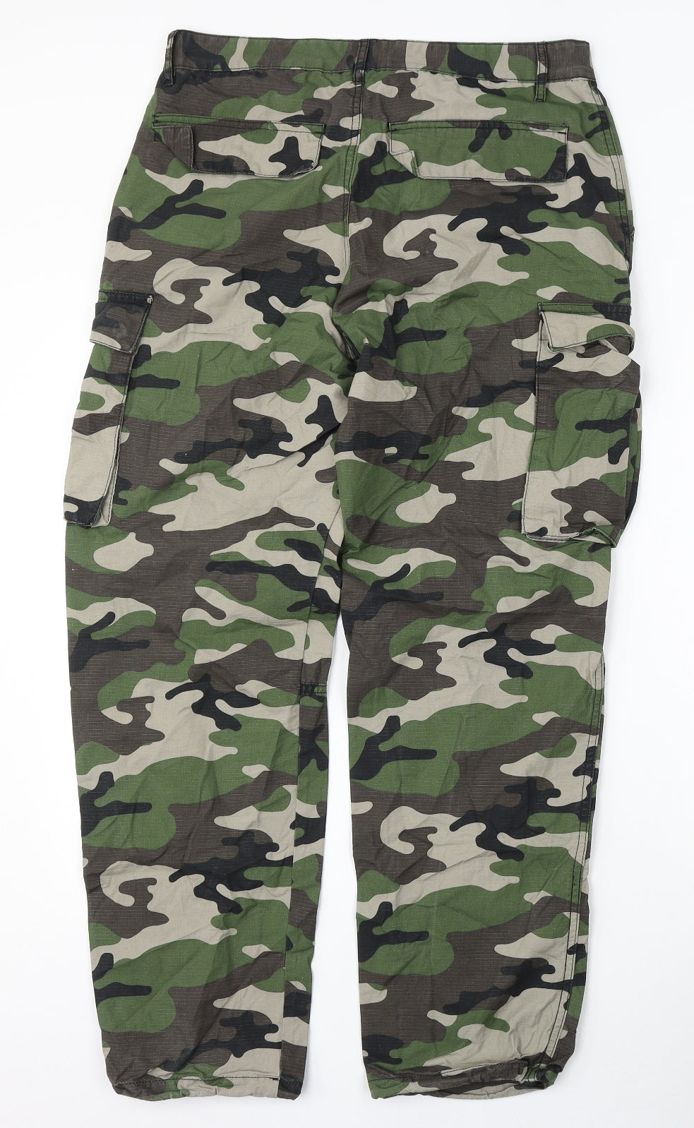 H&M Mens Green Camouflage Cotton Cargo Trousers Size 31 L31 in Regular Button