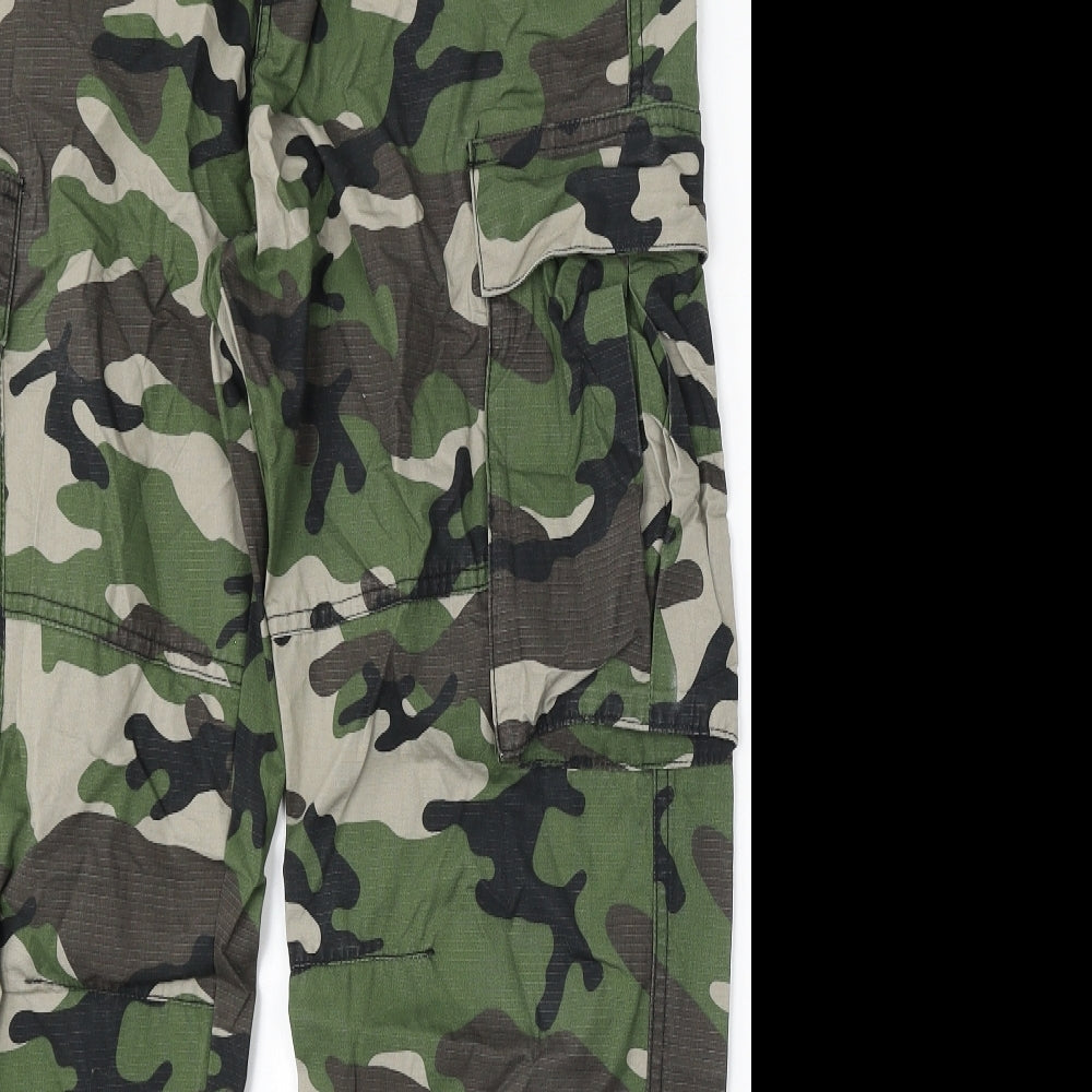 H&M Mens Green Camouflage Cotton Cargo Trousers Size 31 L31 in Regular Button