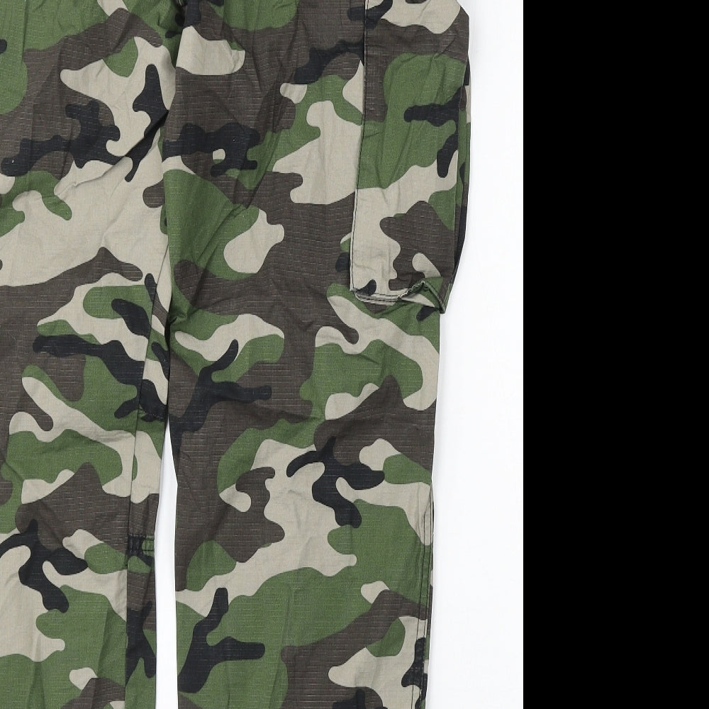 H&M Mens Green Camouflage Cotton Cargo Trousers Size 31 L31 in Regular Button