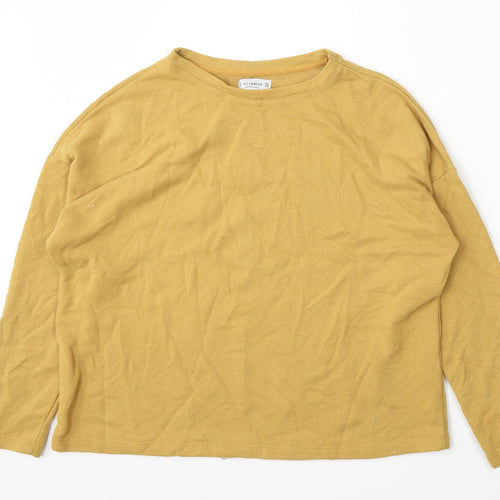 Pull&Bear Womens Yellow Round Neck  Cotton Pullover Jumper Size M