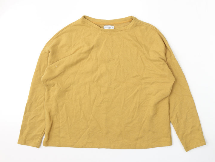 Pull&Bear Womens Yellow Round Neck Cotton Pullover Jumper Size M