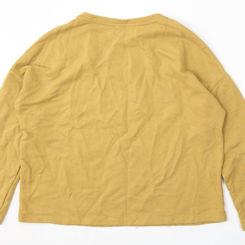 Pull&Bear Womens Yellow Round Neck  Cotton Pullover Jumper Size M