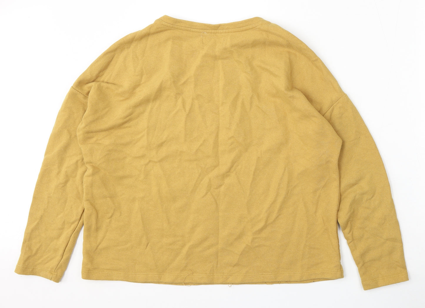 Pull&Bear Womens Yellow Round Neck  Cotton Pullover Jumper Size M