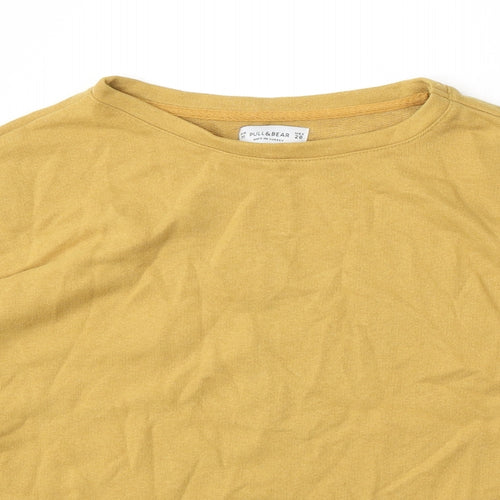 Pull&Bear Womens Yellow Round Neck  Cotton Pullover Jumper Size M