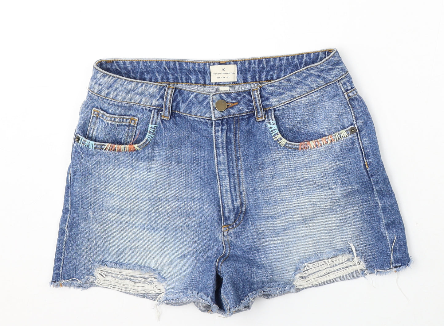 French Connection Womens Blue  Cotton Hot Pants Shorts Size 12 L3 in Regular